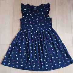 H&M 水玉模様 ノースリーブワンピース 肩フリル 134～