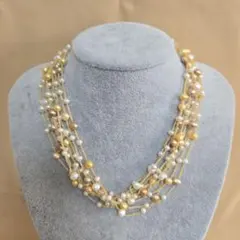 淡水パール 多層ネックレス ゴールド