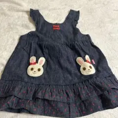 ミキハウス　ベビー ワンピース デニム ウサギモチーフ