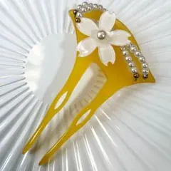 KZ001-b 簪 かんざし 結婚式 和装 髪飾り 卒業式 成人式 着物 黄色