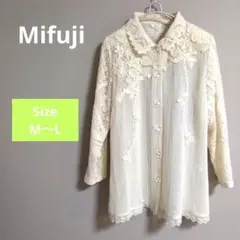 【美品】VINTAGE レディース M〜Lサイズ アイボリー レース ブラウス