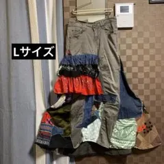 リメイク古着　フリル　ロングスカート　L