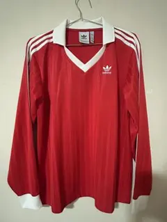 adidas 赤 長袖 Vネックシャツ M