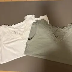 レース付きVネックタンクトップ 2色セット