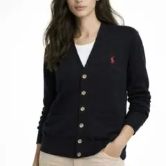 【美品】✨ ポロラルフローレン　Vネックカーディガン ブラックネイビー