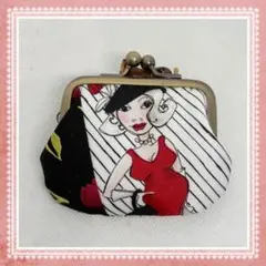 ハンドメイド　がま口ミニポーチ　ロラライハリス　レッドレディ
