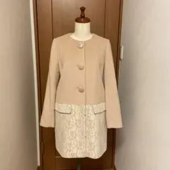 美品　レッセパッセ　ノーカラー切替刺繍コート 美品 レッセパッセ ノーカラー切替刺繍コート