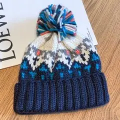 新作　ニット帽子　男女兼用　　柄　オシャレ　メンズレディース　紺ネイビー