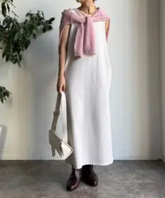 新品 DOUDOU ブークレーダンボールタンクワンピース ライトベージュ F