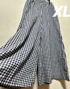 デイジー XL チェック柄 ワイドパンツ ネイビー ホワイト 大きめ ゆったり