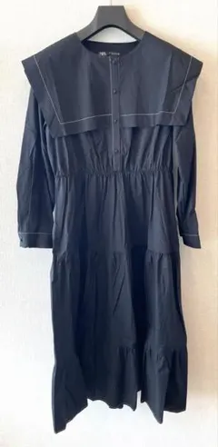 ZARA ザラ ティアードAラインセーラーカラーワンピース 黒 L