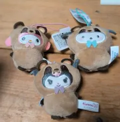 3点　サンリオ どうぶつ着ぐるみマスコット たぬき クロミ　ポチャッコ　マイメロ