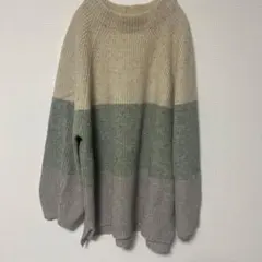 リブ編み長袖セーター ベージュ・グリーン・グレー