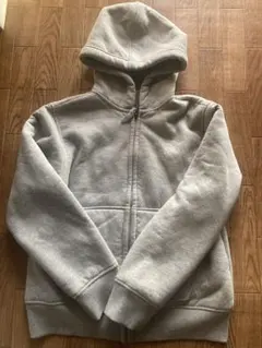 グレー フリースライニング ジップアップパーカー