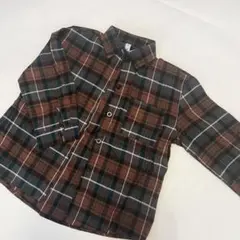 美品 キッズ チェックシャツ 110 ブラウン×グリーン 長袖 カジュアル 秋冬