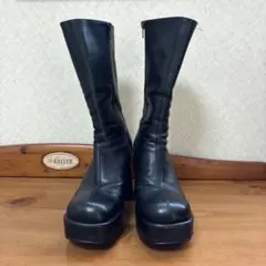 本革 レザー ミドルブーツ　 サイドジップ 厚底 【日本製】　size S