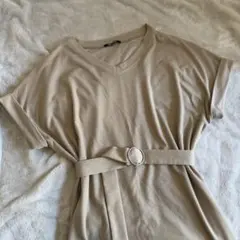 【美品】ベルト付 ワンピース ベージュカーキ