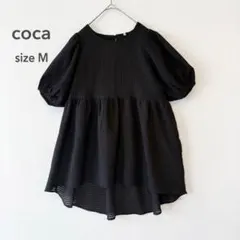 coca 　ペプラムトップス　シアー　バルーン袖　 チュニック　黒 M　ゆったりのサムネイル
