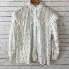 3.26 t139 ショコラフィーネローブ シャツ 長袖 フリル ストライプ F