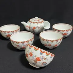 【希少/未使用】有田焼　賞美堂　其泉窯　色絵梅菊文　急須　湯呑　5客セット