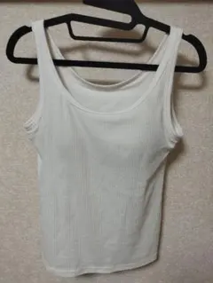 GU ホワイト リブタンクトップ L
