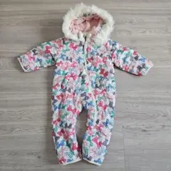 リボン柄　ファー付きスキーウェア　ジャンプスーツ　 90cm