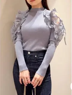 プリーツフリルドッキングニットプルオーバー　BLU