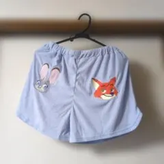 ディズニー　ズートピア　顔　淡青　ショートパンツ　L ニック　ジュディ　刺繍のサムネイル