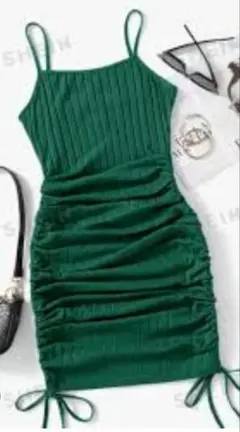 SHEIN キャミワンピース リブ編み グリーン