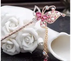 ヘアアクセサリーかんざし簪髪飾り一本和装蝶々ピンク