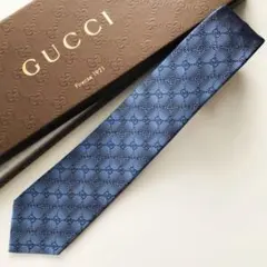 GUCCI ネクタイ 紋章柄 ダークブルー