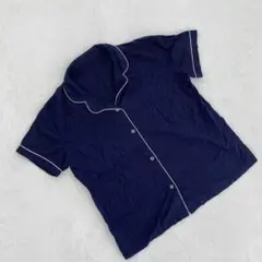 UNIQLO パジャマシャツ ネイビー 半袖 ボタンフロント パイピング