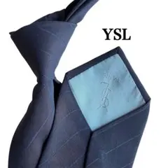 美品　YSL イヴ・サンローラン　ネイビー 紺　ストライプ柄　スーツネクタイのサムネイル