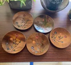 木製 茶菓子皿　茶托　5枚セット 昭和レトロ