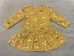 【プチバトー】 動物柄 マスタード色 フレアワンピース 24m/86cm