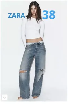 ZARA TRF 折り返しウエストミッドライズデニムパンツ　38