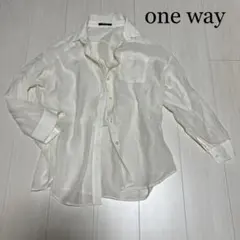 one way 透け感あり　オフホワイト　白　イエロー　黄色　シャツ　38のサムネイル