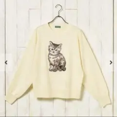 猫プリント長袖ニットセーターニット キャット