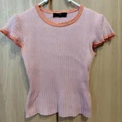 4°C リブ編み ピンク 半袖トップス