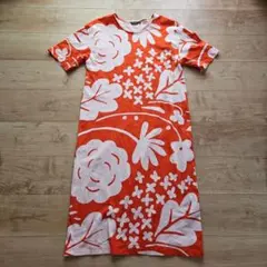 ☆marimekko☆オレンジ花柄ワンピース☆美品M☆のサムネイル