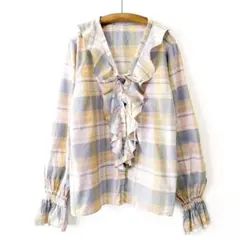 美品 25SS フリークスストア スプリングチェックフリルブラウス ピンク