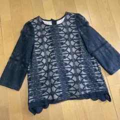 長袖 刺繍 シースルートップス 黒レーストップス