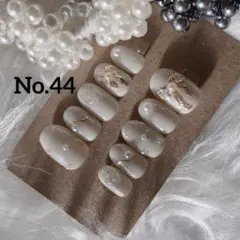 ネイルチップ　No.44 ホワイト　リボンネイル　ガーリーネイル　ぷっくりネイル