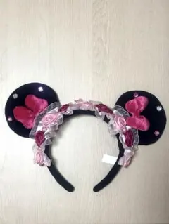 ミニーカチューシャ 薔薇 リボン レース