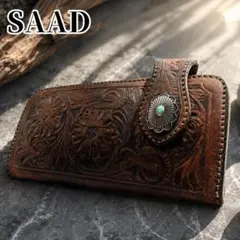 未使用 SAAD サード 編み込み レザー ロングウォレット ブラウン