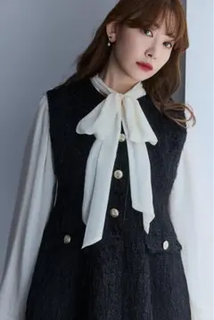 Two-WayBow-Tie Chiffon Blouse offwhite/M