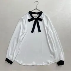 アルアバイル アセテートツイル配色タイブラウス フリル襟リボン付き 