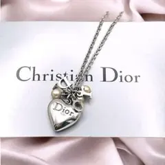 【美品】Dior ディオール ネックレス ハートチャーム シルバー パール