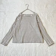 アースミュージック&エコロジー ボーダー カットソー 長袖 ボートネック 綿