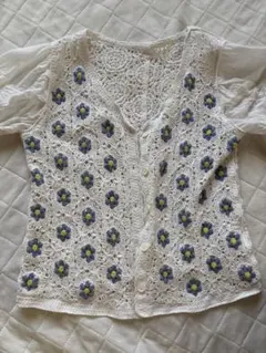 花柄刺繍 半袖カーディガン Mサイズ